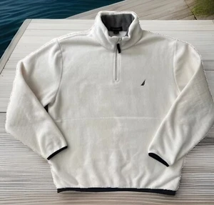 Sudadera Pullover Nautica Para Hombres 1/4 Cremallera Polar Blanca Azul Marino Manga Larga Talla S - Imagen 1 de 5