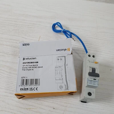 Click Elucian RCBO 16 Amp 30mA Type B 16A B16 CU1RCBO16B VAT included -O12