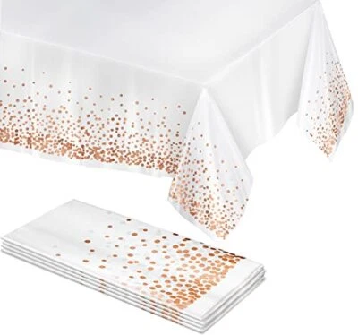  Rose/Gold Tablecloths, 4pk, 54"x108" | Gold Rectangle (4 Pack) White/Rose Gold - Image 1 of 4
