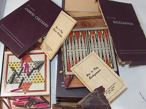 Vintage Travel Board Game Box Chinese Checkers Solitaire Cribbage Backgammon - Picture 1 of 10