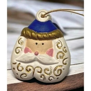 Santa Claus Head Christmas Tree Ornament Vintage Handpainted Folk Art Face - Picture 1 of 5