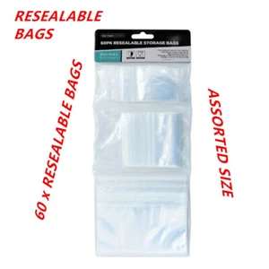 60 x RESEALABLE CLEAR STORAGE BAGS ASSORTED SIZE TRANSPARENT PLASTIC BAG FREEZER - Picture 1 of 1