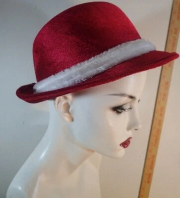 Sombrero Payaso Bufón Terciopelo Rojo Mardi Gras con Banda Blanca Cos Play Fiesta Escenario  Foto 1 de 4