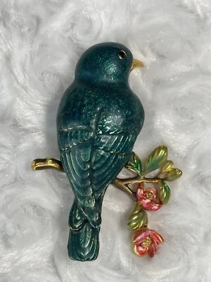 Broche prendedor Joan Rivers Bluebird Flights of elegante tono dorado y esmalte retirado Foto 1 de 4