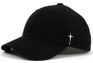 Neu Katholisch Christlich Kreuz Jesus Stickerei Schwarz Kappe Mütze Baseball Wassertropfen - Bild 1 von 2
