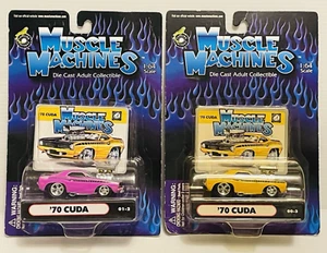 2 Muscle Machines '70 Cuda 1 Moulin Rouge 1 Lemon Twist 1:64 scale diecasts VTG. - Picture 1 of 16