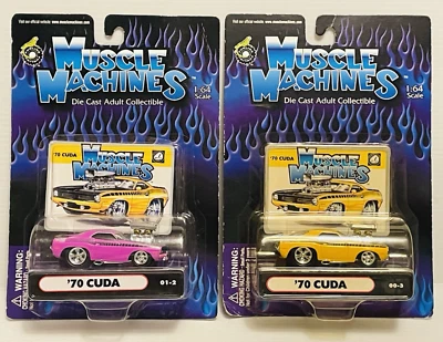 2 Muscle Machines '70 Cuda 1 Moulin Rouge 1 Lemon Twist 1:64 scale diecasts VTG. - Image 1 of 4