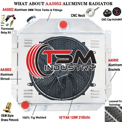 4 Rows Radiator+Shroud Fan For 1951-1957 53 International Harvester L/R/S Series Foto 1 de 4