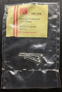 RS 590-345 Pack of 5 x 3mm Ultrabright LED Green Made in Japan Discontinued - Bild 1 von 2