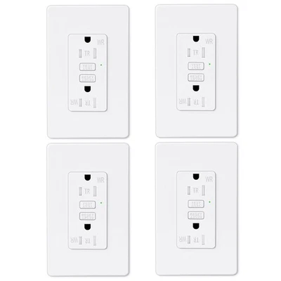 Slim GFI Outlet 15 Amp WR TR GFCI Receptáculos con Placa Cocina Baño Paquete de 4 Foto 1 de 4