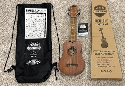 KALA LEARN TO PLAY SOPRANO UKULELE STARTER KIT MAHOGANY w/ BAG BRAND NEW - Image 1 of 4