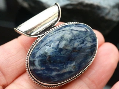 GJ69 GW SODALITH 23x34mm OVAL *XL* BLAU VINTAGE ANHÄNGER +*TOP* +KETTE / LEDER! - Bild 1 von 4
