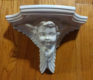 Vintage White Porcelain Sciato Cherub Wall Shelve Angel Wall Decor - Picture 1 of 5