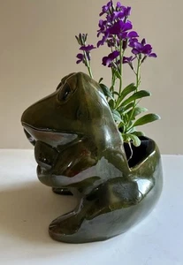 70’s Large Ceramic Frog Mushroom Planter 8”x9” Big Eyes Freddie Green Retro - Picture 1 of 24