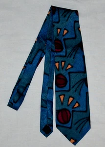 ROBERT DASKAL Silk Necktie USA Geometric Hand Sewn Painted Multi-Color Signed - Picture 1 of 5