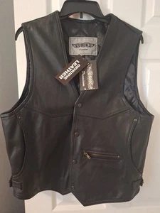 Unik Premium Leather Vest Men’s Size L Black Classic Biker Motorcycle Large - Picture 1 of 11