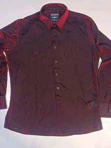 Barabas Shirt Men L Metallic Red Shiny Button Down Long Sleeve Club Party Event - Picture 1 of 11
