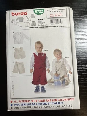 Burda Pattern 9732 Infant Toddler Shirt Vest Pants Size 6M-3 UNCUT  FREE SHIP - Image 1 of 2