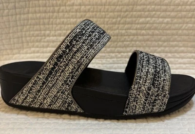 FITFLOP LULU TWO BAR SHIMMER WEAVE SLIDES BLACK MIX Size 9 - Image 1 of 4