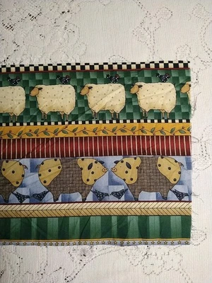REMNANT Border Fabric Sheep Chickens Pigs Mumm's the Word 24"x9" Country Farm - Image 1 of 3