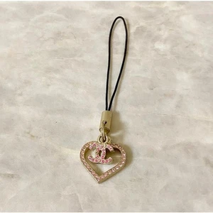 Bracelet CHANEL coeur logo CC pendentif pierre rose couleur or femme accessoire mode - Photo 1 sur 4