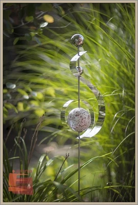 Stele Rosenstab Gartenstecker Edelstahl Kugeln rot-weiss marmoriert 100 cm *NEU* - Bild 1 von 4