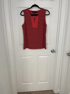 Camiseta sin mangas Tommy Hilfiger talla M naranja y negra a rayas frontal ojo de cerradura - Imagen 1 de 6