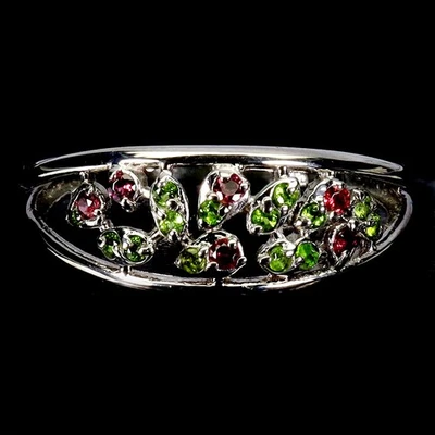 Anillo de plata de ley 925 redondo cromo diopsido rodolita granate piedras preciosas talla 8 Foto 1 de 4