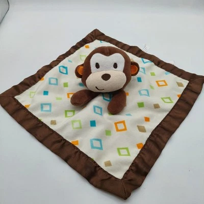 Manta de seguridad Garanimals Mono Bebé Lovey de felpa satinada marrón estampado de diamantes Foto 1 de 4