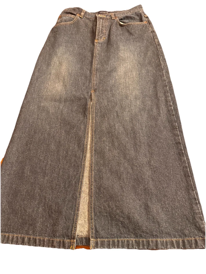 Ann Taylor Size 4 Dark Wash Denim Midi Pencil Skirt Front Slit - Image 1 of 4