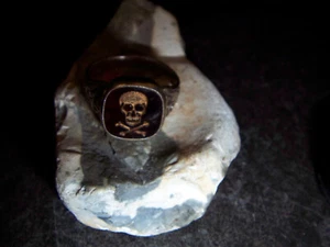 Patriotic Pirate Hussar Skull Ring 830 Red Pasta Stone-1910-1918 - Picture 1 of 7