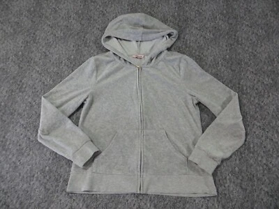 Juicy Couture Velour Hoodie Womens Small Long Sleeve Full Zip Spellout Gray - Image 1 of 4