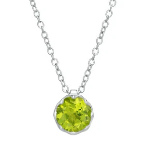 925 Sterling Silver Pendant Necklace With Round Peridot - 18 Inch Cable Chain - Picture 1 of 4