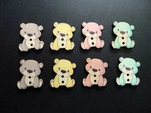 2 Hole Flat Wooden Buttons - "Teddies"- Pkt 8 - Picture 1 of 1