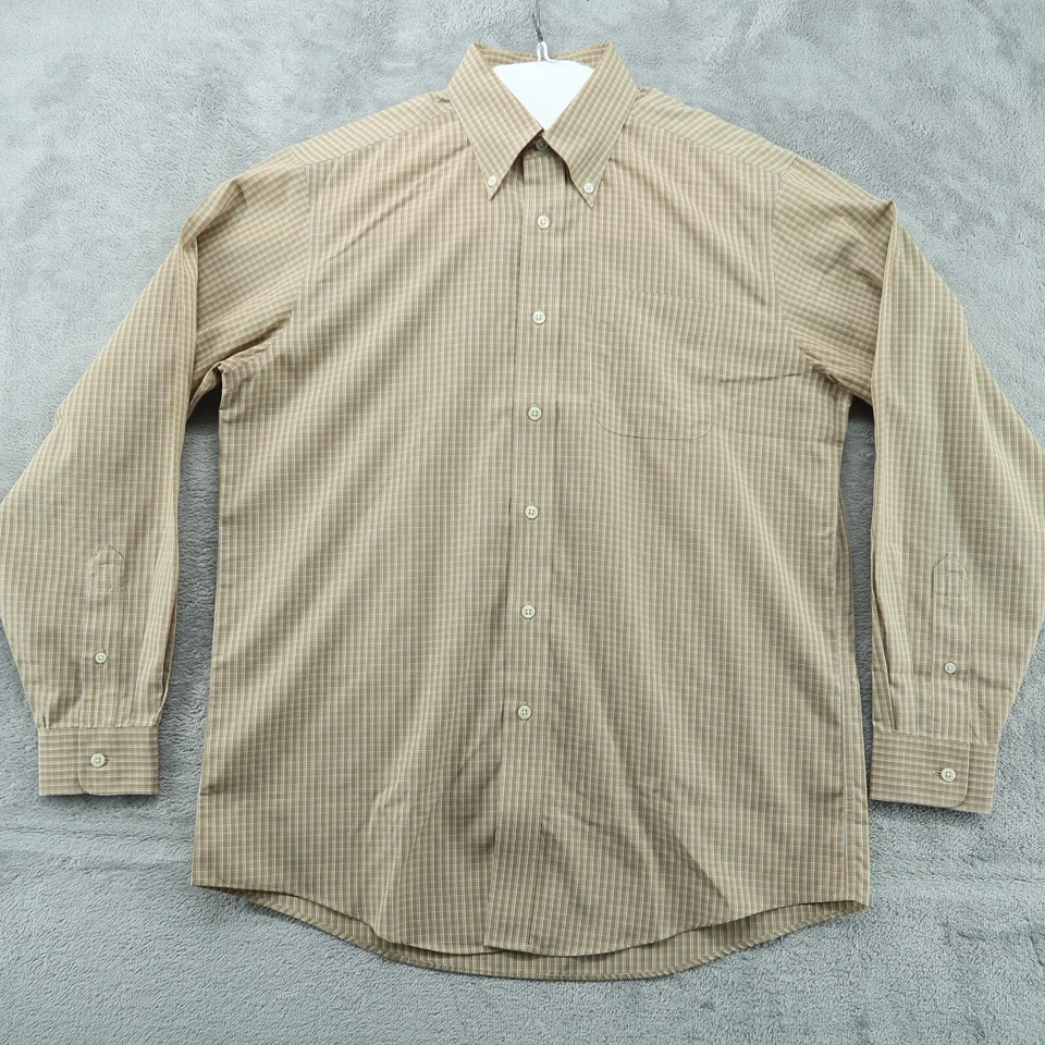 Camisa de vestir LL Bean para hombre mediana 15,5-34 marrón a cuadros con botones manga larga Foto 1 de 4