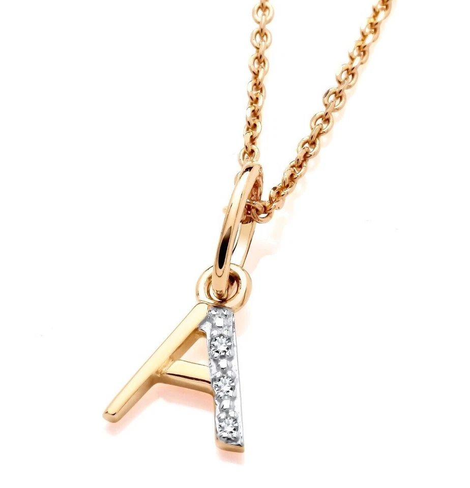 9ct Yellow Gold Real Diamond Initial Pendant A - Z on 18 inch Chain GIFT BOXED - Image 1 of 4