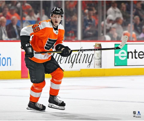 Joel Farabee Philadelphia Flyers Unsigned Orange Jersey Skating Photograph Cover