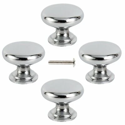 8/16/30 Pcs Chrome Round Door Knobs Drawer Wardrobe Kitchen Cupboard Handles UK - Image 1 of 4