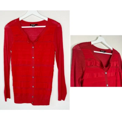 Cárdigan DKNY Seda Cinta Cruda en Niveles Rojo Abotonado S Foto 1 de 4