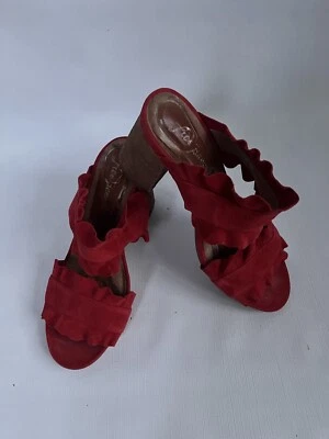 Sandalias Free People Rosie con Volantes Tacones Bloque 38 EE. UU. 7,5 Naranja Sin Cordones Foto 1 de 4