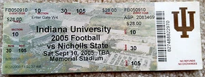 INDIANA UNIVERSITY HOOSIERS FOOTBALL TICKET STUB v NICHOLLS STATE 2005 RARE! - Picture 1 of 1