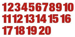 1-20 Numbers Reflective Red Sticker Vinyl Decals  1" - 10" Set Of 20 (586-R) - Picture 1 of 6