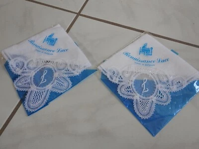 2 pañuelos de encaje belgium vintage inicial l Bruselas MIP Louise Schueren Foto 1 de 4