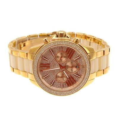 Michael Kors Wren Pave Chronograph Acetate Rose Gold Link Bracelet Watch F1315 - Image 1 of 2