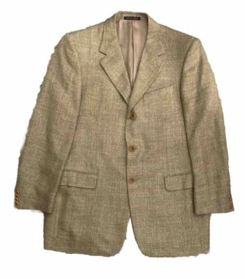 E Thomas Sport Coat 42R Silk Linen Wool Trusini  Italy Hop-sac Windowpane Blazer - Image 1 of 4