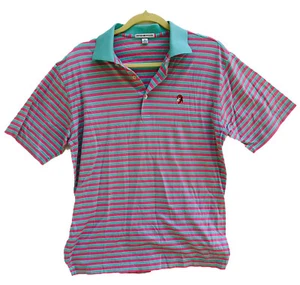PETER MILLAR men’s pink and green Striped Polo Shirt 100% Cotton Pirate logo - Picture 1 of 7