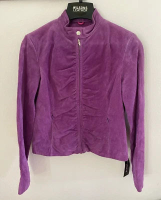 Chaqueta de Cuero Wilson para Mujer PEQUEÑA Gamuza PÚRPURA Frente Acanalado Forro LIMA Cremallera Foto 1 de 4