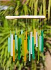 Glass Wind Chime - Greenish Rectangles - Glass & Wood - Handmade - 38 cm