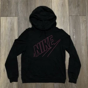 NIKE Womens Sweatshirt Medium Funnel Neck Pocket Pullover Hoodie Black and Pink - Picture 1 of 9