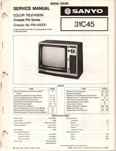 Lot 2 Service Manual Sanyo 31C45 Color Television TV Chassis PM Series PM-45000 - Picture 1 of 1